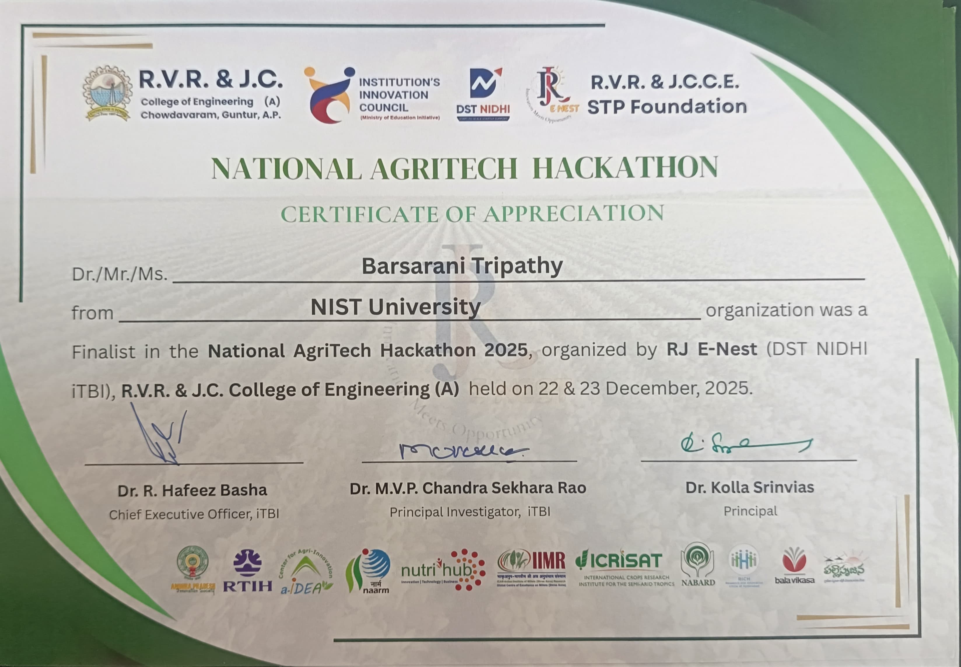 NATH 2025 Finalist Certificate